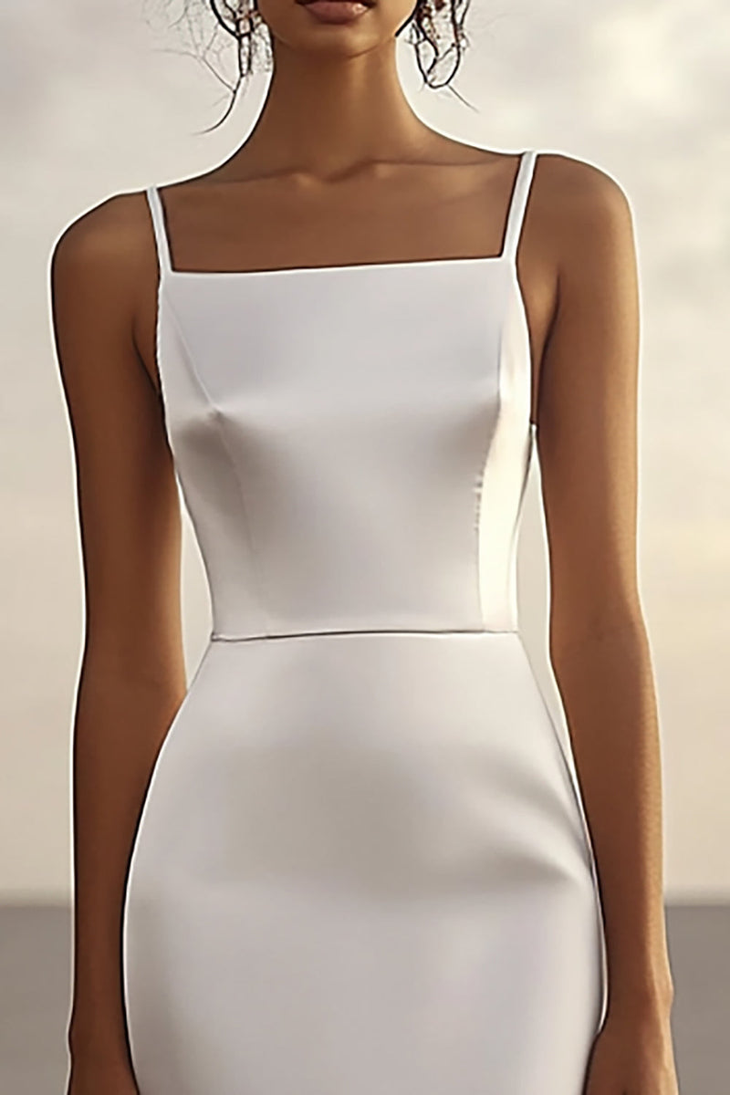 Load image into Gallery viewer, White Sheath Satin Spaghetti Straps Long Engagement Dress
