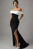 Load image into Gallery viewer, Off the Shoulder White Satin Long Black Tie Dress with Slit