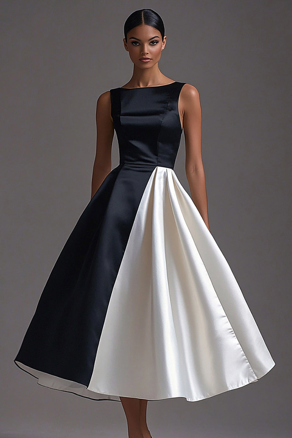 White Sleeveless A Line Long Black Tie Dress