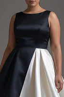 Load image into Gallery viewer, Plus Size Black White Sleeveless A Line Long Black Tie Dress
