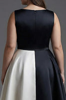 Load image into Gallery viewer, Plus Size Black White Sleeveless A Line Long Black Tie Dress