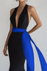 Load image into Gallery viewer, Royal Blue Sleeveless Long Deep V-Neck Black Tie Dress