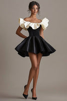 Load image into Gallery viewer, A Line Ivory Ruched Short Little Black Dress