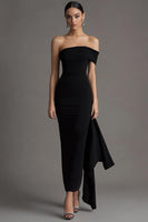 Load image into Gallery viewer, One Shoulder Sheath Long Black Tie Dress with Streamer