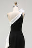 Load image into Gallery viewer, White and Black One Shoulder Long Formal Dress with 3D Flowers