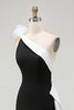Load image into Gallery viewer, White and Black One Shoulder Long Formal Dress with 3D Flowers