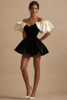 Load image into Gallery viewer, A Line Ivory Short Little Black Dress with Ruffles