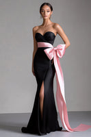 Load image into Gallery viewer, Pink Bowknot Long Black Tie Dress with Slit