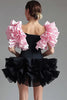 Load image into Gallery viewer, Square Neck Black Pink Ruched Short Little Black Dress