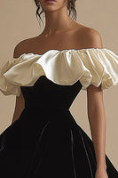 Load image into Gallery viewer, Off the Shoulder Ivory Short Little Black Dress with Ruffles