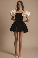 Load image into Gallery viewer, A Line Ivory Square Neck Short Little Black Dress with Ruffles