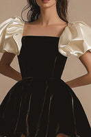 Load image into Gallery viewer, A Line Ivory Square Neck Short Little Black Dress with Ruffles