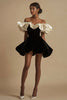 Load image into Gallery viewer, Ivory A Line Ruched Short Little Black Dress with Ruffles