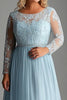 Load image into Gallery viewer, Sky Blue Plus Size Long Sleeves Long Mother of the Bride Dress with Appliques
