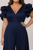 Load image into Gallery viewer, Navy Plus Size V-Neck Chiffon Mother of the Bride Pantsuit with Ruffles