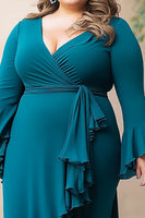 Load image into Gallery viewer, Peacock V-Neck Ruffled Long Plus Size Mother of the Bride Dress