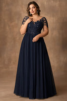 Load image into Gallery viewer, Lace Navy A Line Plus Size Long Mother of the Bride Dress