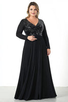 Load image into Gallery viewer, Black A Line Chiffon Plus Size Long Mother of the Bride Dress