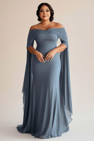 Load image into Gallery viewer, Grey Blue Off the Shoulder Chiffon Plus Size Long Mother of the Bride Dress