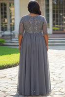 Load image into Gallery viewer, Grey A Line Appliqued Plus Size Long Mother of the Bride Dress