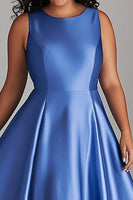 Load image into Gallery viewer, A Line Blue Satin Plus Size Knee-Length Mother of the Bride Dress