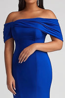 Load image into Gallery viewer, Royal Blue Off the Shoulder Satin Long Plus Size Mother of the Bride Dress
