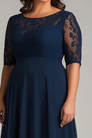 Load image into Gallery viewer, Navy Half Sleeves A Line Long Plus Size Mother of the Bride Dress