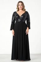 Load image into Gallery viewer, Sparkly Black A Line Long Plus Size Mother of the Bride Dress