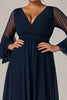 Load image into Gallery viewer, Navy V-Neck Chiffon Long Plus Size Mother of the Bride Dress