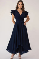 Load image into Gallery viewer, Cap Sleeves Navy A Line Long Plus Size Mother of the Bride Dress