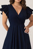 Load image into Gallery viewer, Cap Sleeves Navy A Line Long Plus Size Mother of the Bride Dress