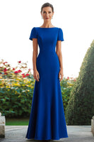 Load image into Gallery viewer, Royal Blue Sheath Satin Boat Neck Long Mother of the Bride Dress