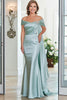 Load image into Gallery viewer, Mint Mermaid Satin Off the Shoulder Long Mother of the Bride Dress