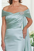 Load image into Gallery viewer, Mint Mermaid Satin Off the Shoulder Long Mother of the Bride Dress