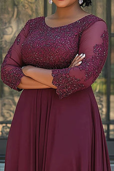 Plus Size Burgundy A Line Chiffon Long Mother of the Bride Dress