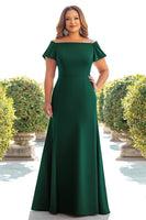 Load image into Gallery viewer, Plus Size Dark Green Satin Off the Shoulder Long Mother of the Bride Dress