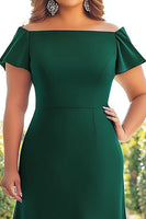 Load image into Gallery viewer, Plus Size Dark Green Satin Off the Shoulder Long Mother of the Bride Dress