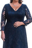 Load image into Gallery viewer, Plus Size Navy Sheath Lace V-Neck Long Mother of the Bride Dress with Sleeves