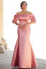 Load image into Gallery viewer, Plus Size Pink Mermaid Satin Off the Shoulder Long Mother of the Bride Dress