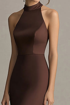Coffee Satin Halter Mermaid Backless Long Evening Dress
