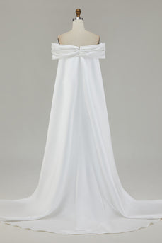 Ivory Bow Front Satin Mermaid Maxi Wedding Ceremony Dress with Cape