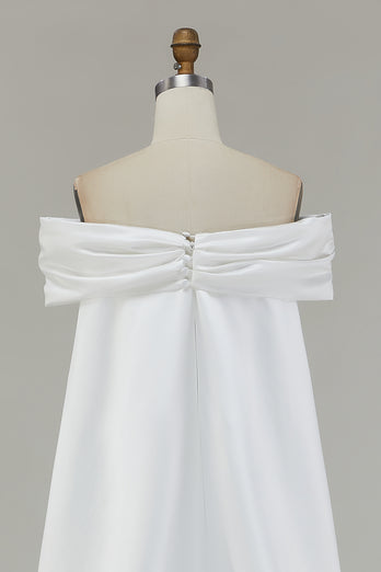 Ivory Bow Front Satin Mermaid Maxi Wedding Ceremony Dress with Cape