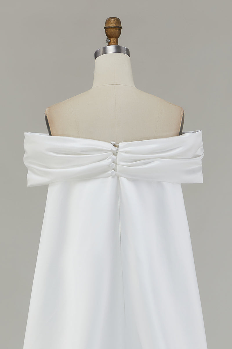 Load image into Gallery viewer, Ivory Bow Front Satin Mermaid Maxi Wedding Ceremony Dress with Cape