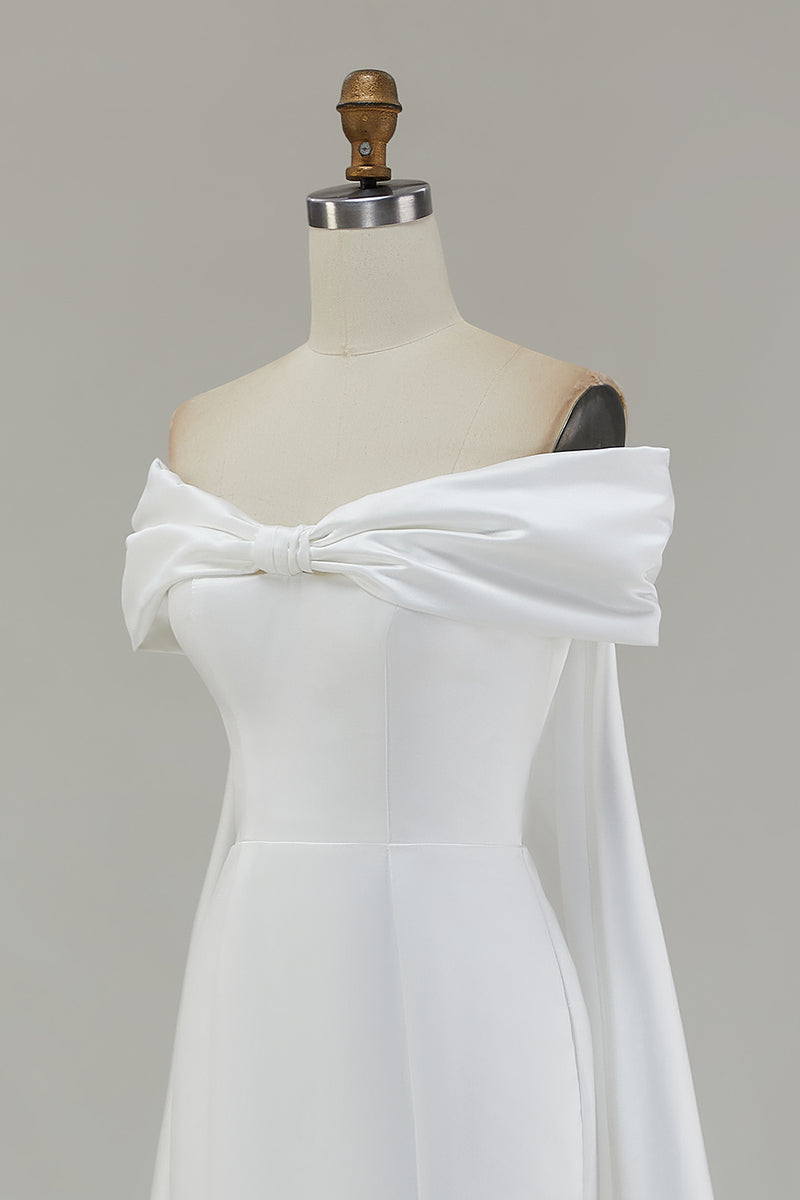 Load image into Gallery viewer, Ivory Bow Front Satin Mermaid Maxi Wedding Ceremony Dress with Cape