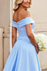Load image into Gallery viewer, Light Blue A Line Satin Long Prom Dress
