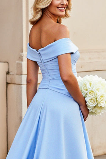Light Blue A Line Satin Long Prom Dress