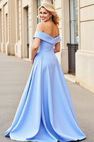Load image into Gallery viewer, Light Blue A Line Satin Long Prom Dress with Ruffles