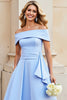 Load image into Gallery viewer, Light Blue A Line Satin Long Prom Dress with Ruffles