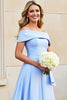 Load image into Gallery viewer, Light Blue A Line Satin Long Prom Dress with Ruffles