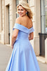 Load image into Gallery viewer, Light Blue A Line Satin Long Prom Dress with Ruffles